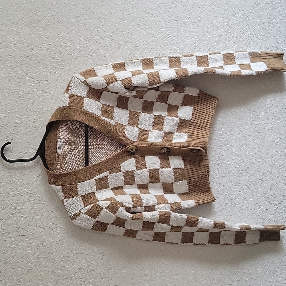 Ardene Brown and White Checkered Cardigan - Picture 2 of 5